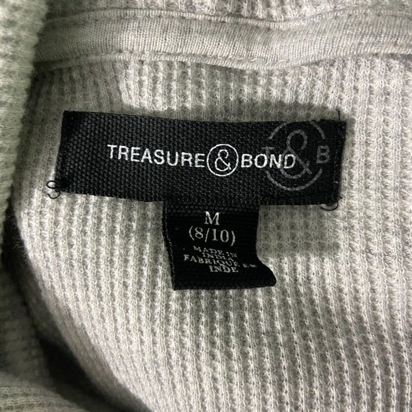 NWT TREASURE + BOND Grey Waffle Hooded Long Sleeve Shirt (M) - Picture 5 of 7